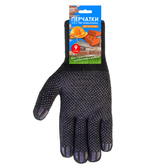 Перчатки строительные удлиненные черные с ПВХ (точка), 6-нитей, 10 класс, с этикеткой 