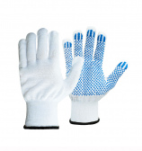 Перчатки рабочие х/б «ЛЮКС» c ПВХ «Точка», 13 класс, с двойным ручным оверлоком, белые