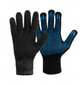 Одинарные полушерстяные перчатки, с внутренним начёсом (50% шерсть + 50% акрил) (утепляющие вкладыши), с ПВХ «Точка», 10 класс, чёрные