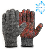 Двойные шерстяные перчатки с внутренним начёсом и антискользящим покрытием (70% шерсть + 30% акрил), по ГОСТу с маркировкой, серые, до -25°С