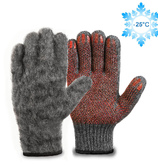 Двойные шерстяные перчатки с внутренним начёсом и антискользящим покрытием (70% шерсть + 30% акрил), по ГОСТу с маркировкой, серые, до -25°С