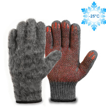 Двойные шерстяные перчатки с внутренним начёсом и антискользящим покрытием (70% шерсть + 30% акрил), по ГОСТу с маркировкой, серые, до -25°С