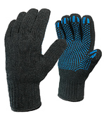 Одинарные полушерстяные перчатки (15% шерсть + 85% акрил) с ПВХ «Точка», 7.5 класс, черные