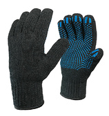 Одинарные полушерстяные перчатки (15% шерсть + 85% акрил) с ПВХ «Точка», 7.5 класс, черные