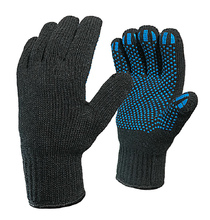 Двойные полушерстяные перчатки (50% шерсть + 50% акрил), с ПВХ «Точка», по ГОСТу с маркировкой, чёрные, до -18°С