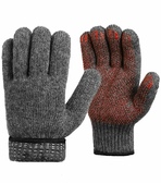 Двойные шерстяные перчатки (70% шерсть + 30% акрил) с внутренним начесом и антискользящим покрытием, 7.5 класс, серые